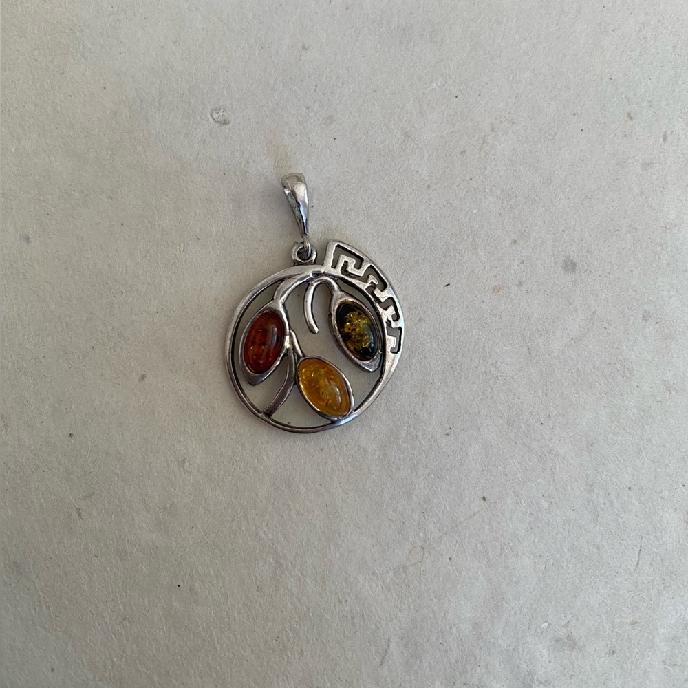 925 Sterling Silver Amber Necklace Pendant